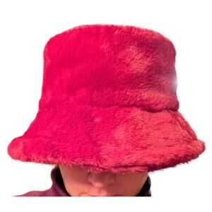 Retro y2k Faux Fur Bucket Hat Adjustable Wine Red Streetwear Hip Hop Costume Fun
